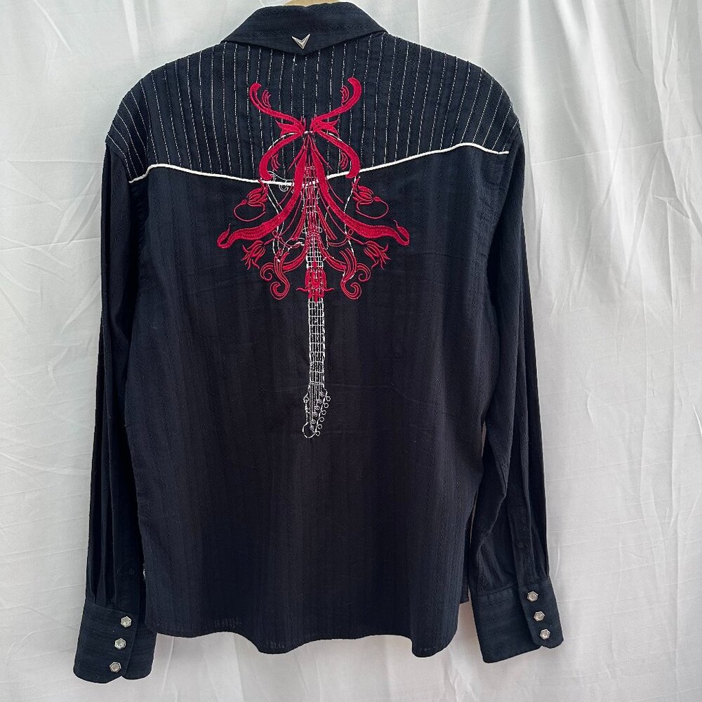 Fender Guitar Western Pearl Snap Button Up Rock n Roll SHIRT SZ L